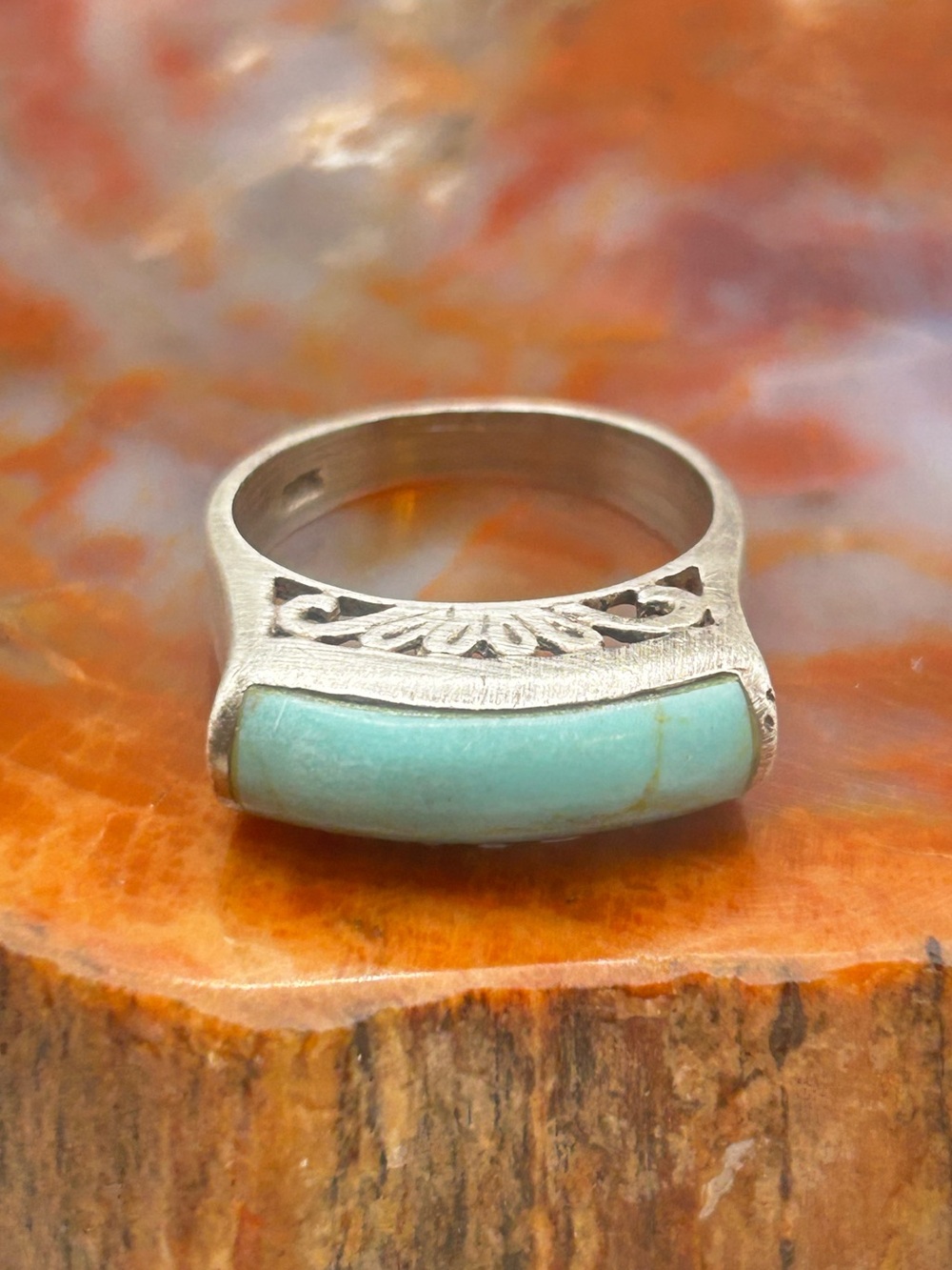 Minimalist Art Deco Style Turquoise Ring - Size 8